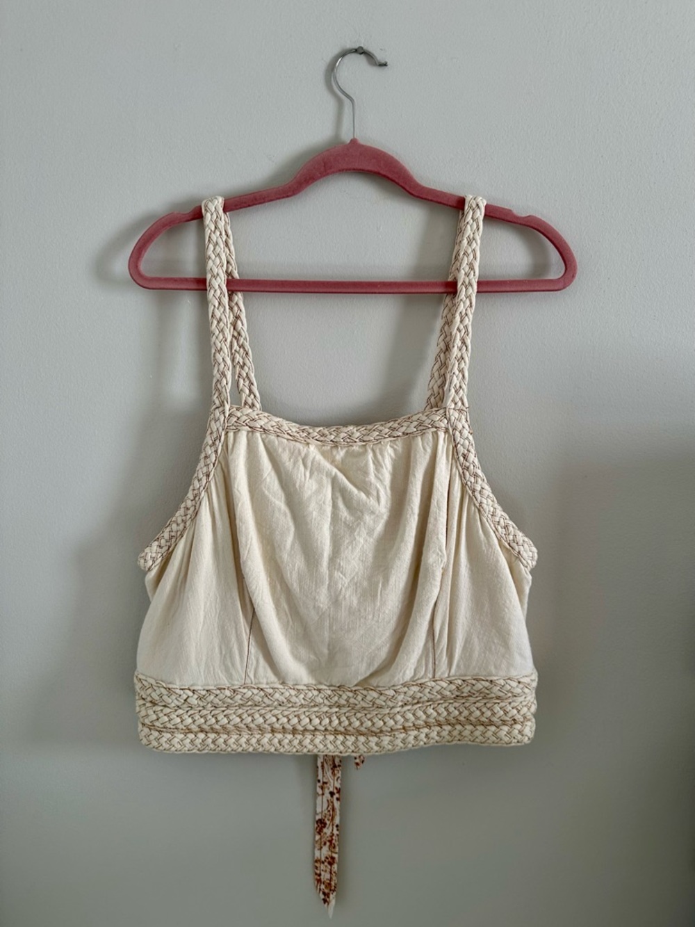 Anthropologie Pilcro Denim Cream Braided-Trim Crop Top
